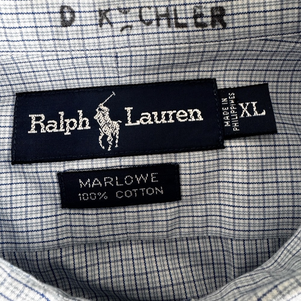 Ralph Lauren Marlowe Men's Shirt Size XL Blue White Check Gingham 100% Cotton - Picture 4 of 10